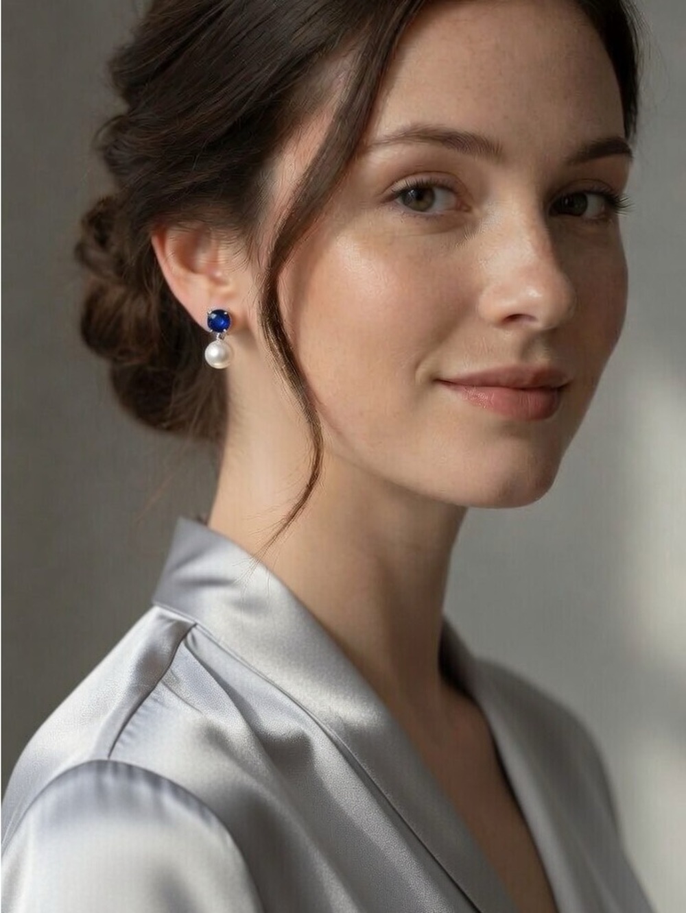 Iris and Lily London Sterling Silver Sapphire and Pearl Earrings in Box